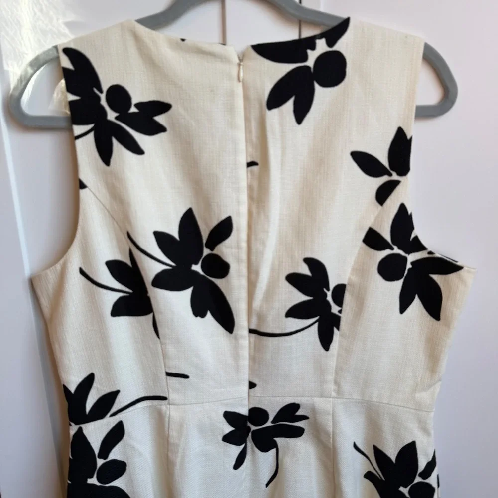 J.Crew Sheath Dress Women 14 Ivory Black Floral Cotton Pique Vacation Resortwear
